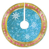 Beliebter Snowflake Gold Glitzer Blue Polyester Weihnachtsbaumdecke (Vorderseite)