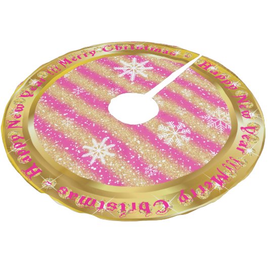 Beliebter Snowflake Gold Glitzer Pink Polyester Weihnachtsbaumdecke (Schrägansicht)