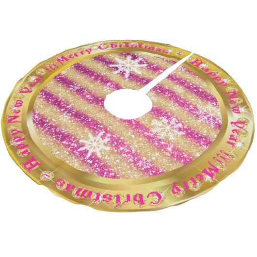 Beliebter Snowflake Gold Glitzer Pink Polyester Weihnachtsbaumdecke (Schrägansicht)