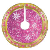 Beliebter Snowflake Gold Glitzer Pink Polyester Weihnachtsbaumdecke (Vorderseite)
