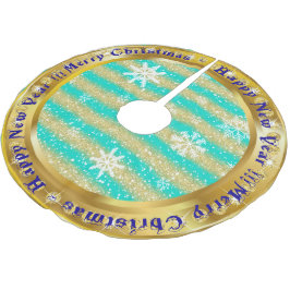 Beliebter Snowflake Gold Glitzer Türkis Polyester Weihnachtsbaumdecke