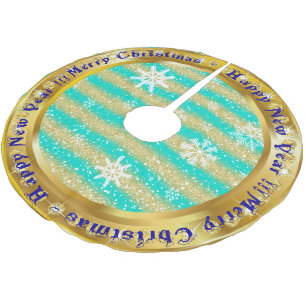 Beliebter Snowflake Gold Glitzer Türkis Polyester Weihnachtsbaumdecke