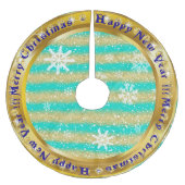 Beliebter Snowflake Gold Glitzer Türkis Polyester Weihnachtsbaumdecke (Vorderseite)