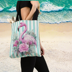 Beliebtes Blumenrosa Flamingo am Mintstreifen Tasche