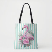 Beliebtes Blumenrosa Flamingo am Mintstreifen Tasche (Vorderseite)