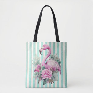 Beliebtes Blumenrosa Flamingo am Mintstreifen Tasche
