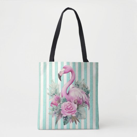 Beliebtes Blumenrosa Flamingo am Mintstreifen Tasche (Vorderseite)