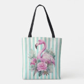 Beliebtes Blumenrosa Flamingo am Mintstreifen Tasche (Rückseite)