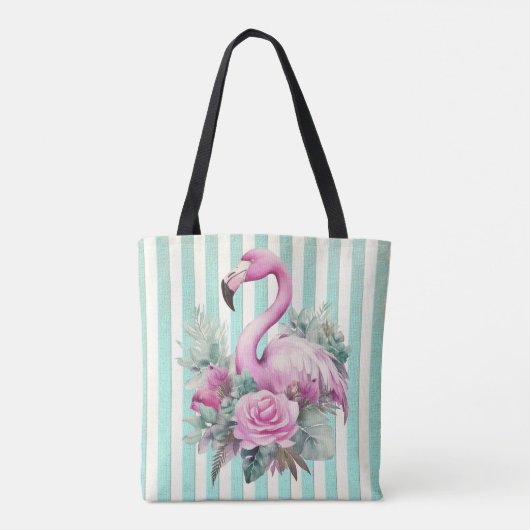 Beliebtes Blumenrosa Flamingo am Mintstreifen Tasche (Rückseite)