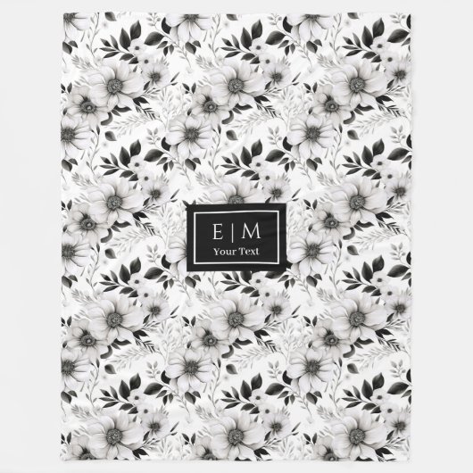 Beliebtes botanisches Deckengeschenk in Schwarz un Fleecedecke (Vorderseite)