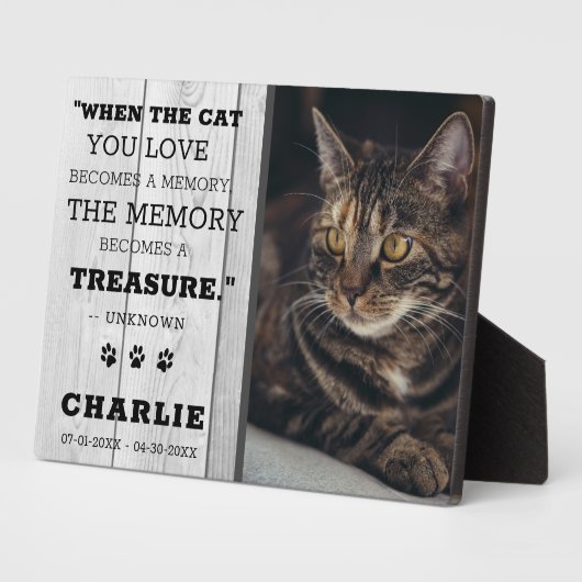 Beliebtes Foto Cat Memorial Grau Holz Keepake Fotoplatte (Seite)