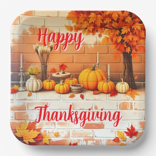 Beliebtes Glück Thanksgiving Schöner Fall Pappteller (Vorderseite)