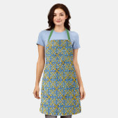 Beliebtes Muster blau/gelb Print Schürze (Getragen)