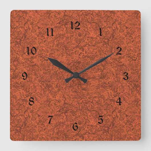 Beliebtes Muster in Burnorange Quadratische Wanduhr (Vorderseite)
