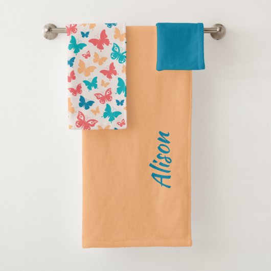 Beliebtes Schmetterlingsmuster beige pinkfarbene T Badhandtuch Set (Insitu)