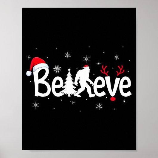 Believe Bigfoot Sasquatch Reindeer Santa Hat Merry Poster (Vorne)