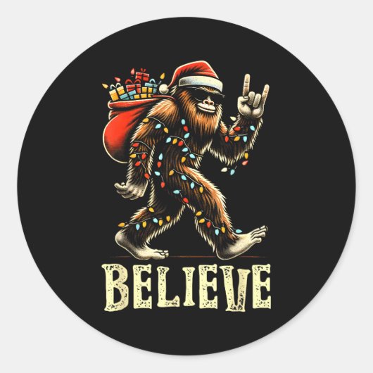 Believe Bigfoot Sasquatch Santa Reindeer Christmas Runder Aufkleber (Vorderseite)