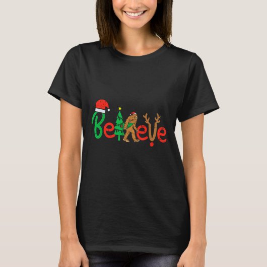 Believe Bigfoot Sasquatch Santa Reindeer Christmas T-Shirt (Vorderseite)