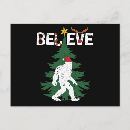 Believe Bigfoot Sasquatch Yeti Christmas Hat Postkarte (Vorderseite)
