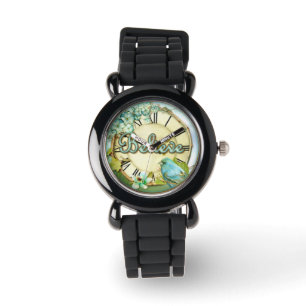 BELIEVE Bluebird und Blumengürtel Design Armbanduhr
