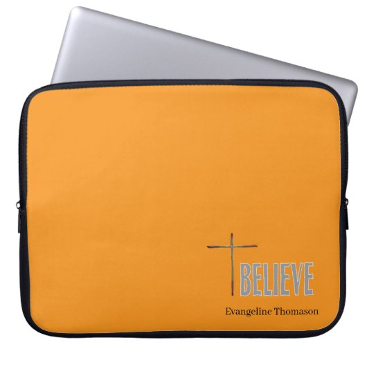 Believe Christian Cross Custom Name Ladies Laptopschutzhülle (Vorderseite)