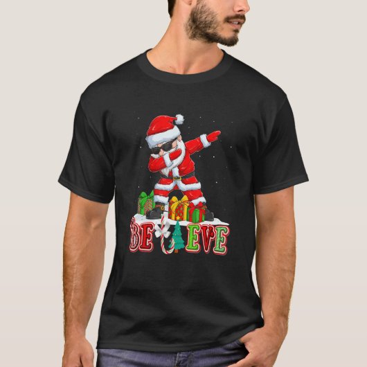 Believe Christmas  Dabbing Santa Pajamas For Famil T-Shirt (Vorderseite)