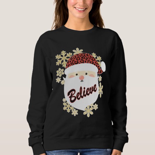 Believe Christmas Santa Hat Leopard Snowflake Grap Sweatshirt (Vorderseite)