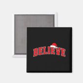 Believe Christmas Varsity Text With Santa Hat Fami Magnet (Vorderseite/Rückseite)