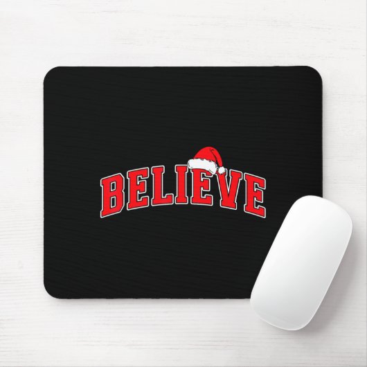 Believe Christmas Varsity Text With Santa Hat Fami Mousepad (Mit Mouse)