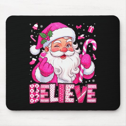 Believe Cute Nk Santa Candy Cane Christmas Xmas Gi Mousepad (Vorne)