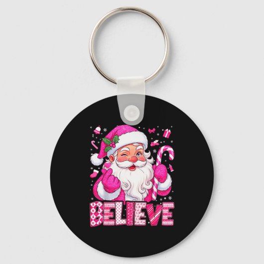 Believe Cute Nk Santa Candy Cane Christmas Xmas Gi Schlüsselanhänger (Vorderseite)