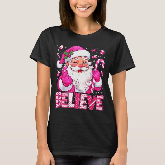 Believe Cute Nk Santa Candy Cane Christmas Xmas Gi T-Shirt (Vorderseite)