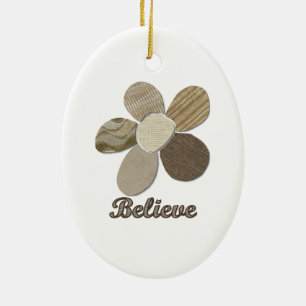BELIEVE Fabric Flower Collage Keramikornament