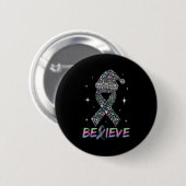 Believe Green Teal Nk Ribbon Xmas Metastatic Breas Button (Vorne & Hinten)