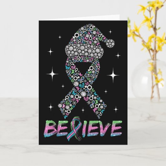 Believe Green Teal Nk Ribbon Xmas Metastatic Breas Karte (Gelbe Blume)