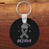 Believe Green Teal Nk Ribbon Xmas Metastatic Breas Schlüsselanhänger (Vorderseite)