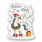Believe in Magic Festive Unicorn wearing a Christm Aufkleber (Vorderseite)
