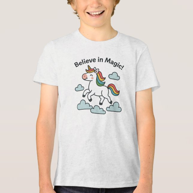 Believe in Magic Rainbow Unicorn Design Tri-Blend Shirt (Vorderseite)