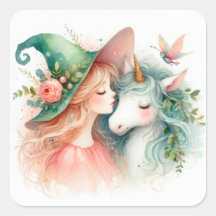 Believe in Magic Watercolor Witch Unicorn Dreams