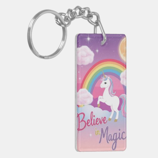 Believe in Magic with Unicorn and Rainbow Schlüsselanhänger (Vorderseite links)