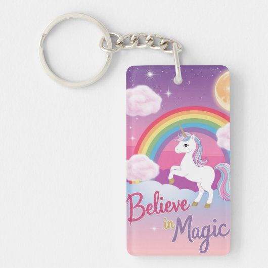 Believe in Magic with Unicorn and Rainbow Schlüsselanhänger (Vorderseite)