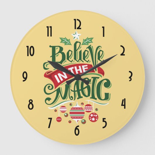 Believe in the Magic Christmas Typography Große Wanduhr (Vorderseite)