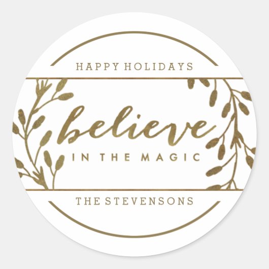 Believe in the Magic | Holiday Gold Wreath Sticker (Vorderseite)
