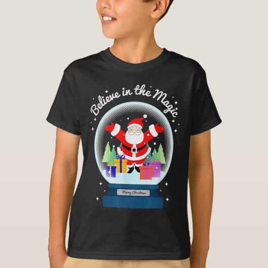 Believe In The Magic Merry Christmas Santa Snow Gl T-Shirt (Vorderseite)