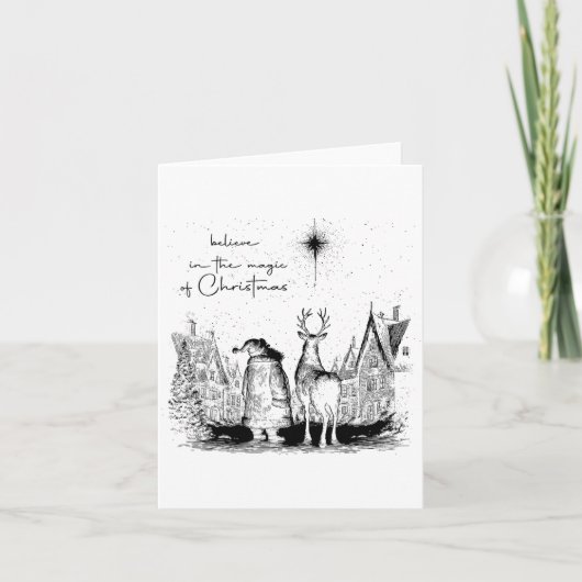 Believe In The Magic Of Christmas Santa Reindeer X Karte (Vorderseite)