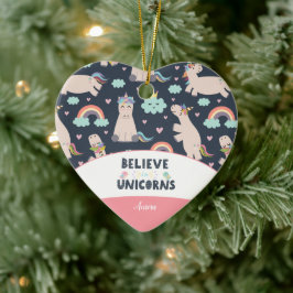 Believe in Unicorns Blue and Pink Girl Christmas Keramik Ornament