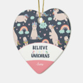 Believe in Unicorns Blue and Pink Girl Christmas Keramik Ornament (Links)