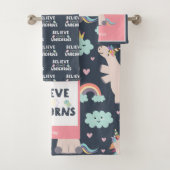 Believe in Unicorns Blue and Pink Girl Pattern Kid Badhandtuch Set (Insitu)