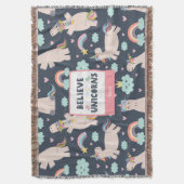 Believe in Unicorns Blue and Pink Girl Pattern Kid Decke (Vorderseite Vertikal)