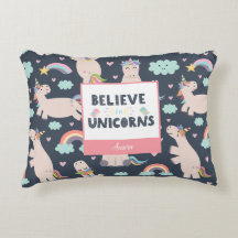 Believe in Unicorns Blue and Pink Girl Pattern Kid